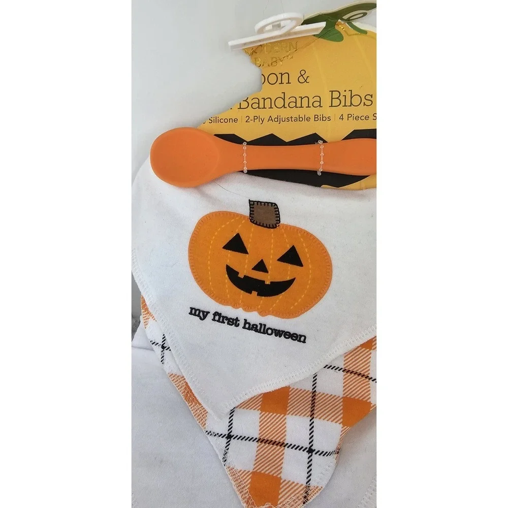 Lila and Jack My First Halloween Pumpkin Bandana Bib & Spoon Set 4 Piece Set NWT